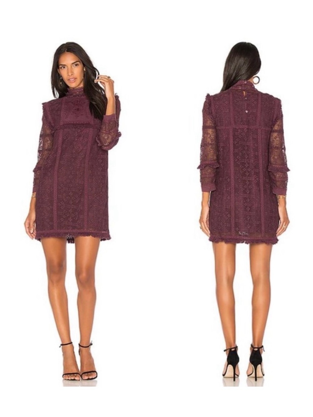 LoveShackFancy Burgundy Plum Lace Mini Dress